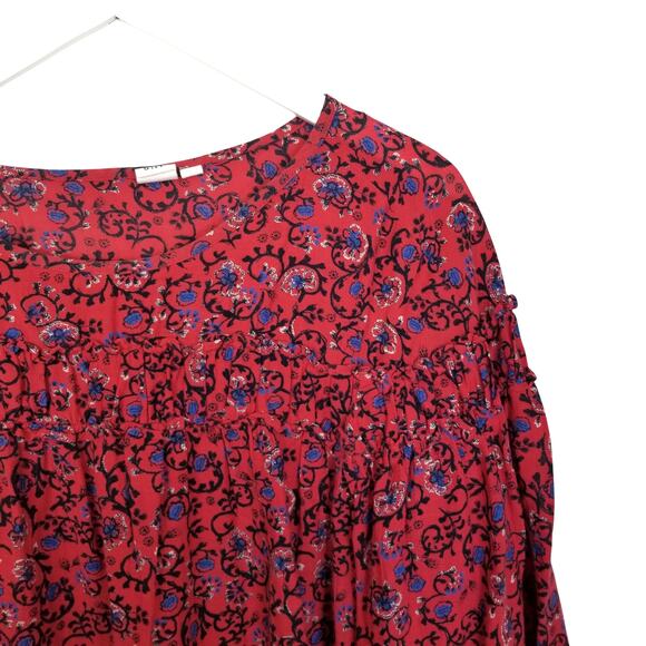 GAP Tiered Ruffle Red Floral Print Rayon Cotton Blend Top (#400765-02) - Size L - Picture 3 of 10